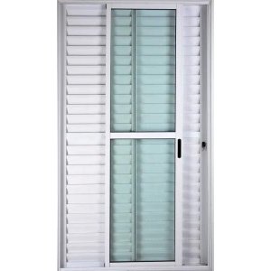 Porta de Alumínio de Correr Balcão 3 Folhas Móveis 210 x 120 Branco Linha 25 C/Chave
