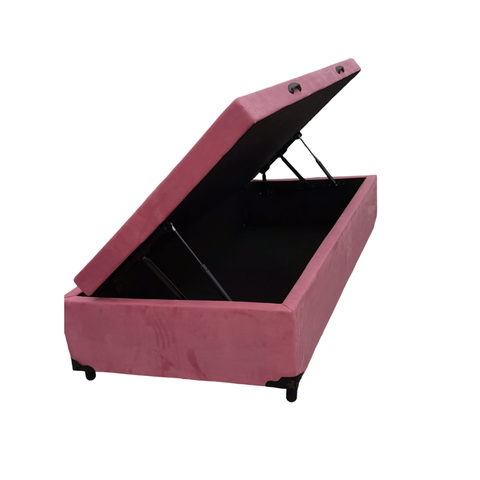Cama Box Baú Solteiro Suede Rosé com Pistão a Gás - Imperium do Sono