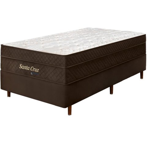 Cama Box + Colchão Solteiro King Santa Cruz Marrom Molas Ensacadas Euro Pillow 96x203x72cm