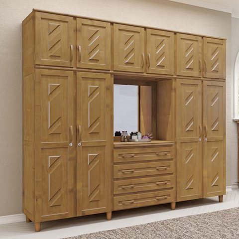 Guarda-roupa 10 Portas 4 Gavetas Capelinha Imbuia Madeira Pinus - Cavazotto