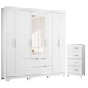 Ver imagem 1 de Guarda Roupa Casal Doble 08 Portas com Espelho e Cômoda Mobi Branco Rosa Flex - Móveis Albatroz