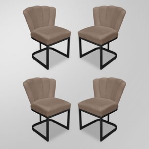 Kit 04 Cadeiras de Jantar Flor Escritório - Base Ferro Preto - Capuccino