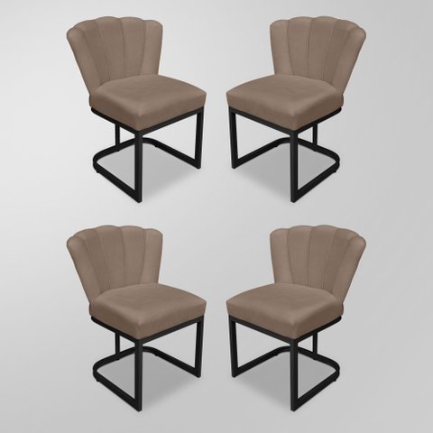 Kit 04 Cadeiras de Jantar Flor Escritório - Base Ferro Preto - Capuccino
