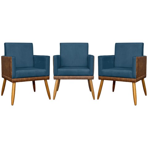 Kit 3 Poltronas Decorativas para Sala Lis Corino e Suede Cores Pé Palito