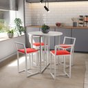 Ver imagem 1 de Conjunto Mesa Redonda Branca 4 Cadeiras Pequena Estofado Industrial White