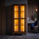 Ver imagem 2 de Cristaleira 2 Portas em Madeira com Vidro e Led Estilo Colonial Alta e Elegante para Sala - Castanho