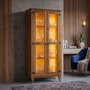 Ver imagem 1 de Cristaleira 2 Portas em Madeira com Vidro e Led Estilo Colonial Alta e Elegante para Sala - Castanho