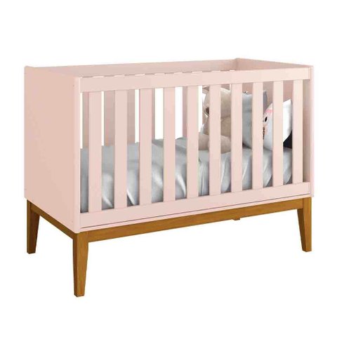 Berço Mini Cama Noah Square com Pés em Madeira - Rosa