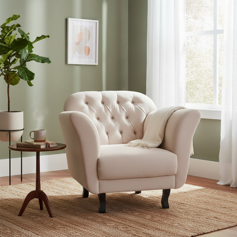 Poltrona Decorativa Dália Veludo Marfim