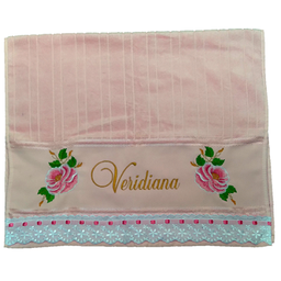 Toalha Banho Bordada Personalizada Duas Lindas Rosas. Cor: Rosa Dohler Artesanalle - 2