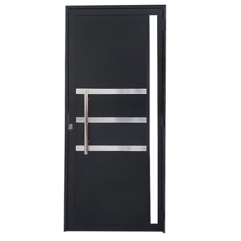 Porta Lambril de Alumínio Preto com Puxador, Friso e Vidro Linha Veneza:Esquerda/ 210 x 80