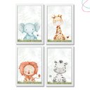 Ver imagem 1 de Kit 4 Quadros Decorativos Safari Aquarela Baby Moldura Vidro:branca