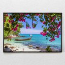 Ver imagem 1 de Quadro Decorativo Flores e Barco Beira Mar Com Moldura e Sem Vidro 80X120