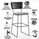 Ver imagem 4 de Kit 05 Banquetas Altas Sala Jantar Fixa Allana L02 Couríssimo Preto Linho Cinza - Lyam Decor