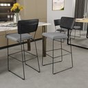 Ver imagem 2 de Kit 05 Banquetas Altas Sala Jantar Fixa Allana L02 Couríssimo Preto Linho Cinza - Lyam Decor