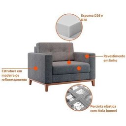 Poltrona Living Pés e Base em Madeira Linho Cinza - Fm - 4