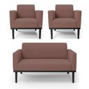 Ver imagem 1 de Sofá Namoradeira com 2 Poltronas Base de Madeira Fixa Preto Marisa Veludo D03 - D’Rossi Rose