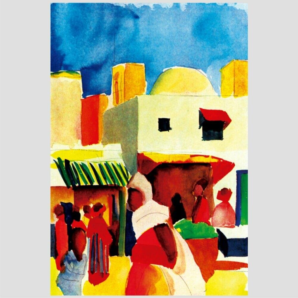 Quadro August Macke Market In Algiers Vinil Moldura Preta 30X20Cm - 2