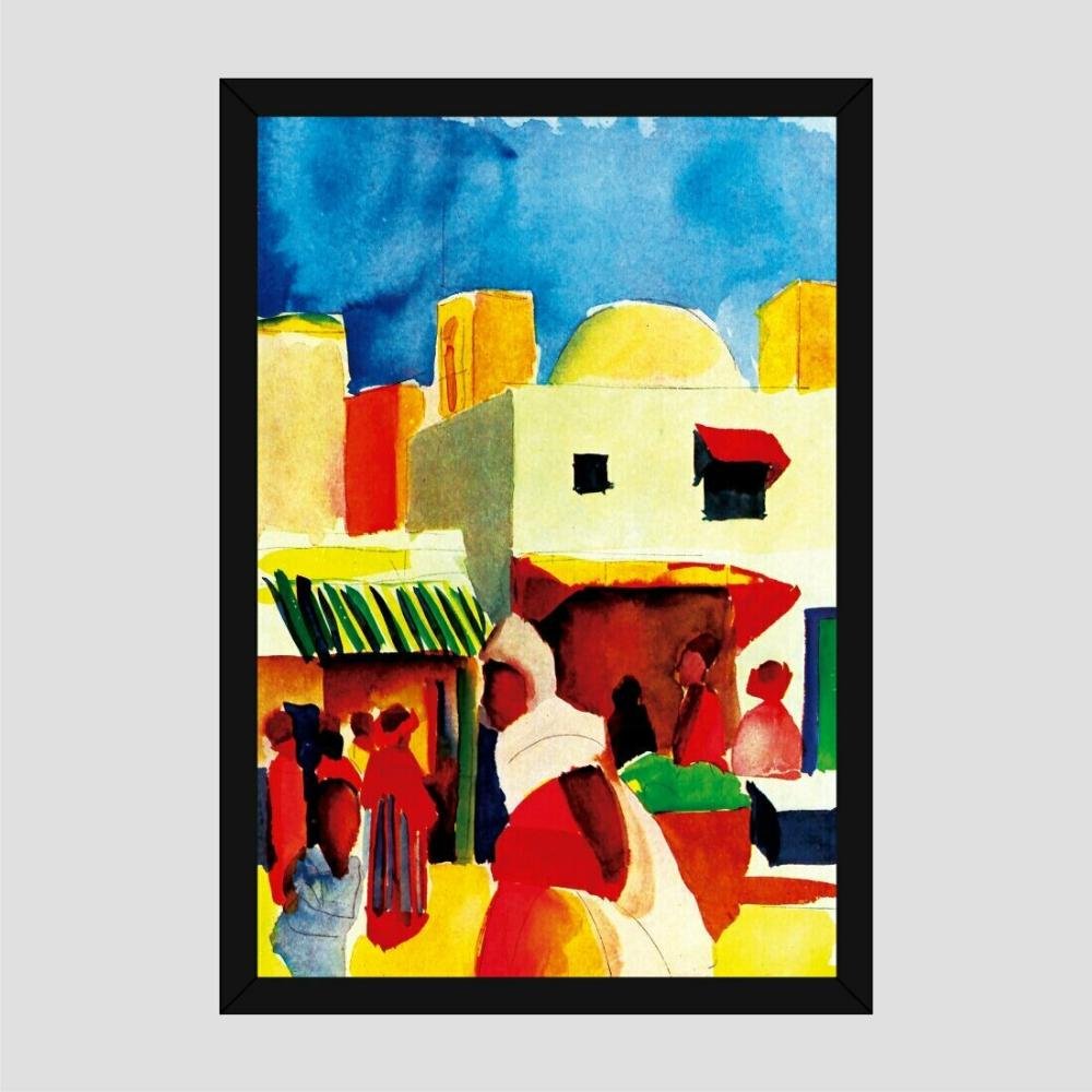 Quadro August Macke Market In Algiers Vinil Moldura Preta 30X20Cm - 1