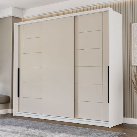 Guarda-roupa Casal Lisboa 3 Portas 4 Gavetas Branco/creme - Politorno