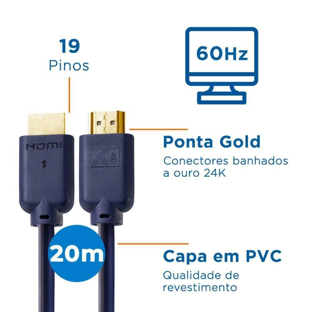 Cabo Hdmi Aquario 2.0 4k 3d 19 Pinos 20 Metros - 4k20 - 2