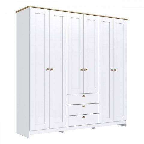 Guarda-roupa Casal Americano 6 Portas 3 Gavetas Branco/ipê - Decibal