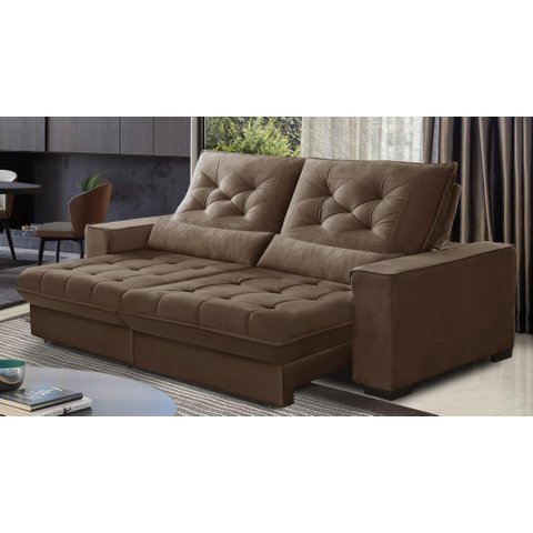 Sofá Retrátil e Reclinável 2,90m Suede Juliette Marrom Café