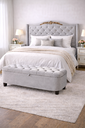 Ver imagem 1 de Kit de Quarto Lisboa Cabeceira de Cama Box e Calçadeira Baú Queen 160 Cm Suede Prata Eli Móveis e de