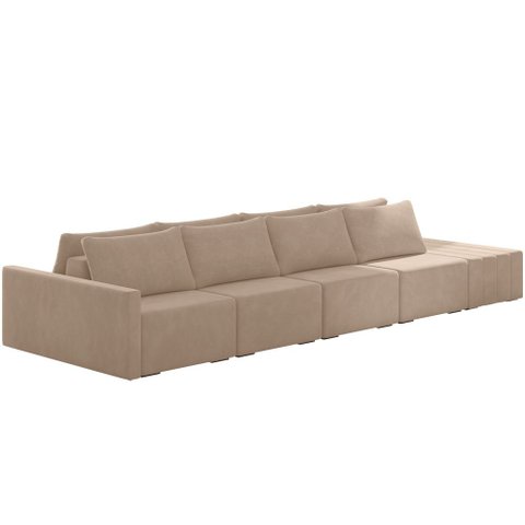 Sofá Ilha Modular para Sala 432cm com Puff Dublin K01 Veludo Bege - Lyam Decor