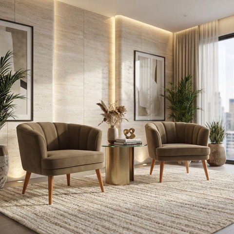 Kit 2 Poltronas para Recepção Sala de Espera Estrutura Reforçada Tecido Veludo Premium