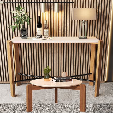 Aparador com Mesa de Apoio Estilo Moderno Austria – Madeira e Off White Fosco