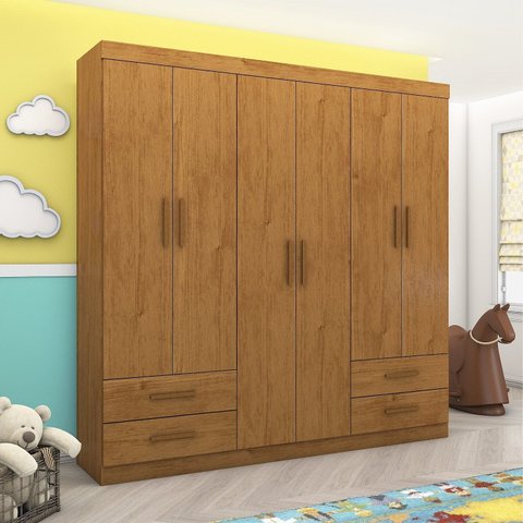 Guarda-Roupa 6 Portas 4 Gavetas Infantil Perola Marrom/Cinamomo