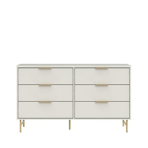 Cômoda 6 Gavetas Yves 135 cm Off White Fosco Dourado