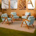 Ver imagem 5 de Kit 4 Poltrona Sala Decorativa Stella Estofada Linho Cinza Base Madeira Castanho - Arkell