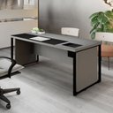 Ver imagem 1 de Escrivaninha Mesa Escritório Diretor com Caixa de Tomadas e Porta Objetos 200cm Corporate Cinza Sagrado E Preto