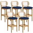 Ver imagem 1 de Kit 05 Banquetas Altas para Cozinha Bancada Sala Tela Betta Fixa L02 Suede Azul Marinho - Lyam