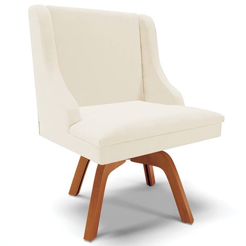 Poltrona Decorativa Base Giratória de Madeira Firenze Veludo Bege/Natural - Gran Belo