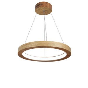 Lustre LED 27W Sirius Pendente Madeira Sala Jantar arco 50cm Madeluz Pendente Sirius LED Freijó Bran