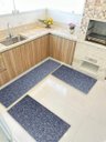Ver imagem 1 de Kit 3 Peças Jogo Cozinha Passadeira Emborrachada Não Derrapa Textura Azul Cinza