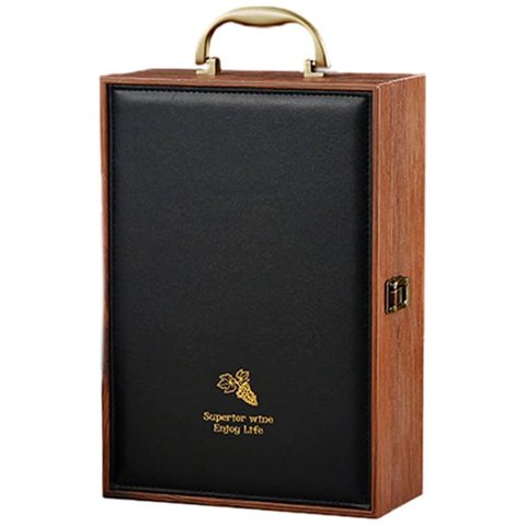 Caixa Maleta para Transporte de Vinho P/ Duas Garrafas com Acessórios - Preta