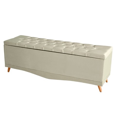 Recamier Calçadeira Baú Helena Casal 140 Cm Botão Encapados Pés Palito Suede Porcelana Eli Móveis