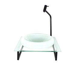 GABINETE COM CUBA DE VIDRO CHAPEU 10MM COM TAMPO 40CM BRANCO MAIS TORNEIRA METAL PRETA - 1