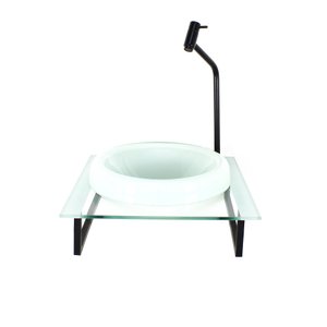 GABINETE COM CUBA DE VIDRO CHAPEU 10MM COM TAMPO 40CM BRANCO MAIS TORNEIRA METAL PRETA