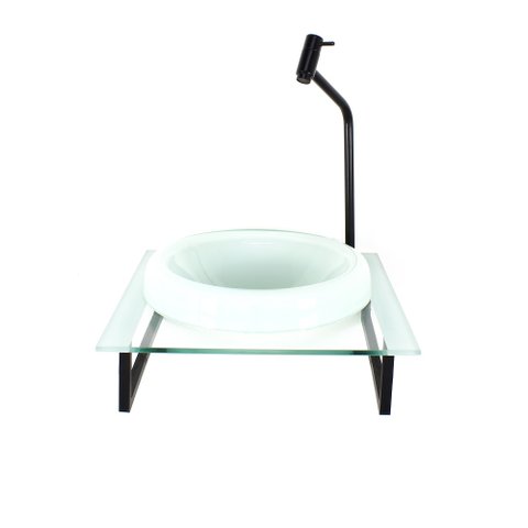 GABINETE COM CUBA DE VIDRO CHAPEU 10MM COM TAMPO 40CM BRANCO MAIS TORNEIRA METAL PRETA