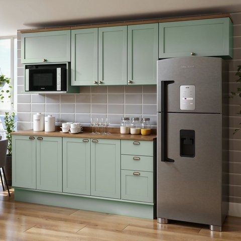 Cozinha Modulada Completa 6 Peças 100% Mdf Americana Provençal com Tampo e Rodapé Iluminata