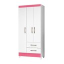 Ver imagem 1 de Guarda Roupa Solteiro Quarto Pequeno 3 Portas 2 Gavetas Lima Branco com Rosa