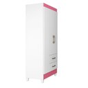 Ver imagem 3 de Guarda Roupa Solteiro Quarto Pequeno 3 Portas 2 Gavetas Lima Branco com Rosa