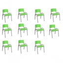 Ver imagem 1 de Kit 11 Cadeira Iso Infantil Creche, Base Cinza Verde Claro