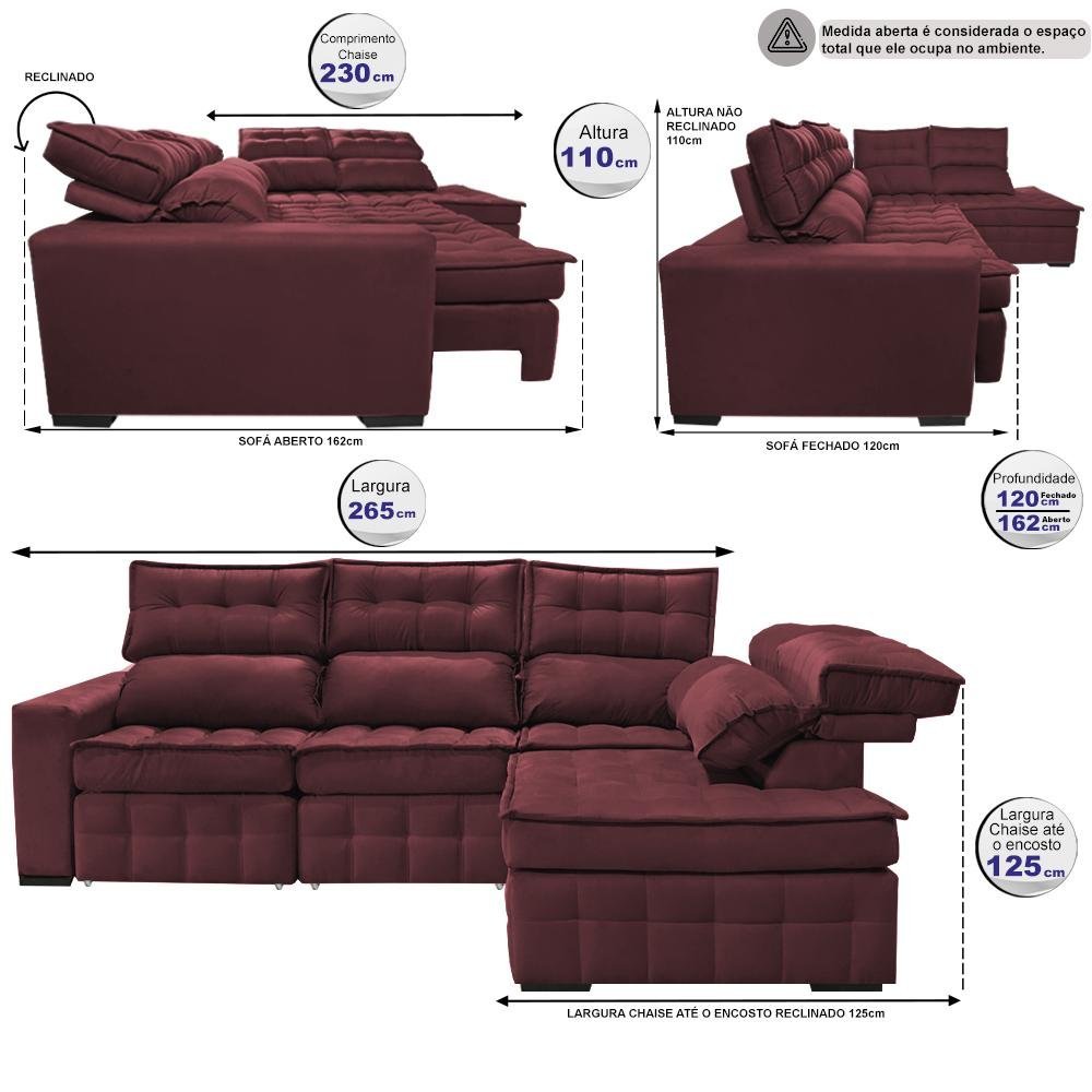 Sofá de Canto Direito 2,65x2,30m Retrátil e Reclinável com Molas Ensacadas Cama inBox Nobre - 2