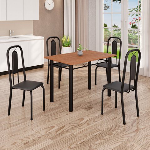 Conjunto Sala de Jantar com 4 Cadeiras Lívia Preto